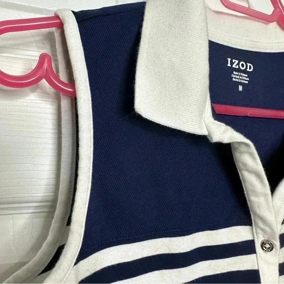 Izod Polo Shirt Sleeveless Collared Striped Blue & White  Size Medium - Picture 9 of 16